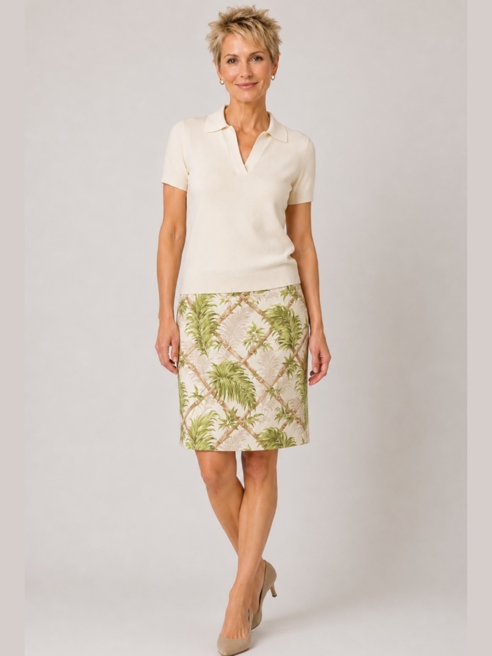 TALBOTS 100% Linen Fully Lined A-Line Skirt Back Zipper Bamboo Trellis Print 14